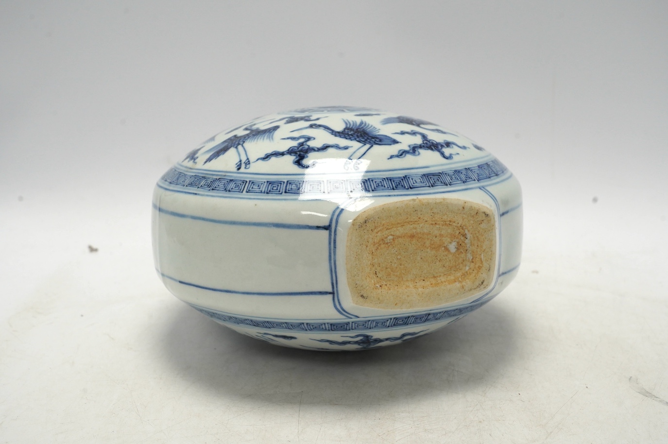 A Chinese blue and white two-handled moonflask, 30cm high. Condition - good